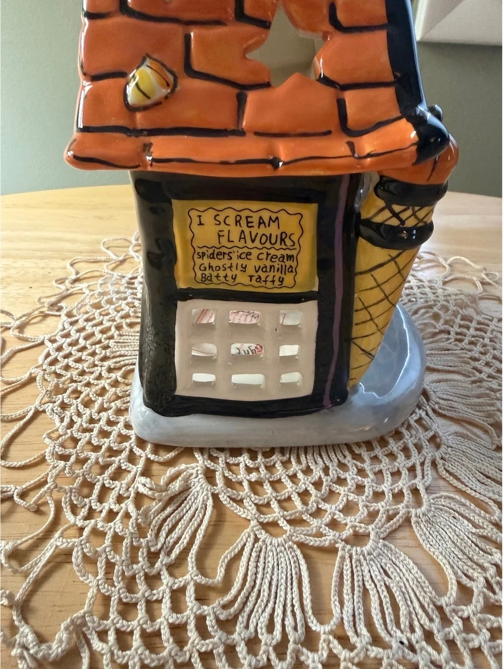 Blue Sky Clayworks Halloween Pumpkin Ice Cream Parlour Ceramic Candle Holder